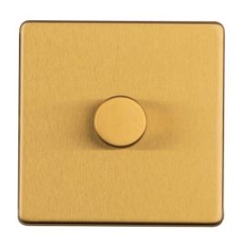Eurolite ECSB1DLED Concealed 3mm Screwless Satin Brass 1 Gang 2 Way LED Dimmer Switch