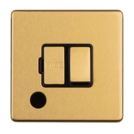 Eurolite ECSBSWFFOB Concealed 3mm Screwless Satin Brass 13A Flex Outlet Double Pole Switched Fused Spur Unit