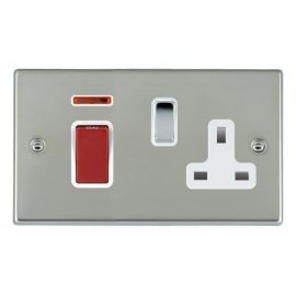 Hamilton 7345SS1BC-W Hartland Bright Steel 45A Red Switch 13A Switched Socket Neon Cooker Unit - Chrome and White Insert