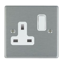Hamilton 74SS1WH-W Hartland Satin Steel 1 Gang 13A 2 Pole Switched Socket - White Insert image