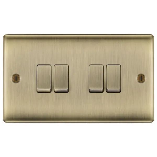 BG NAB44 Nexus Metal Antique Brass 4 Gang 2 Way Light Switch