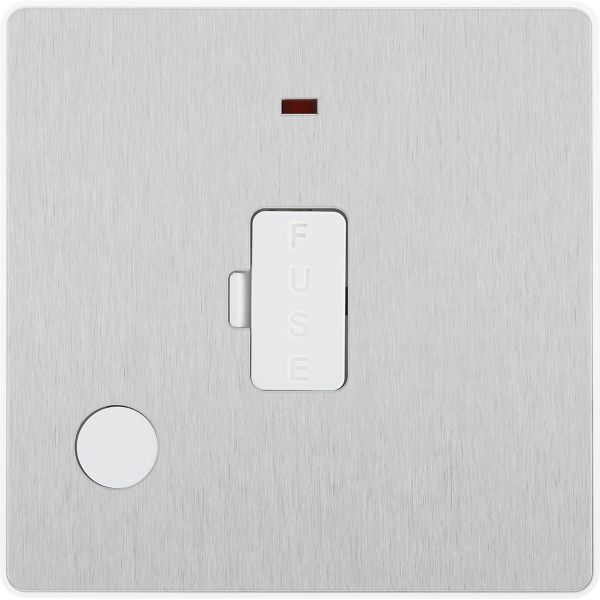 BG PCDBS54W Brushed Steel Evolve 13A Flex Outlet Neon Unswitched Fused Spur Unit - White Insert