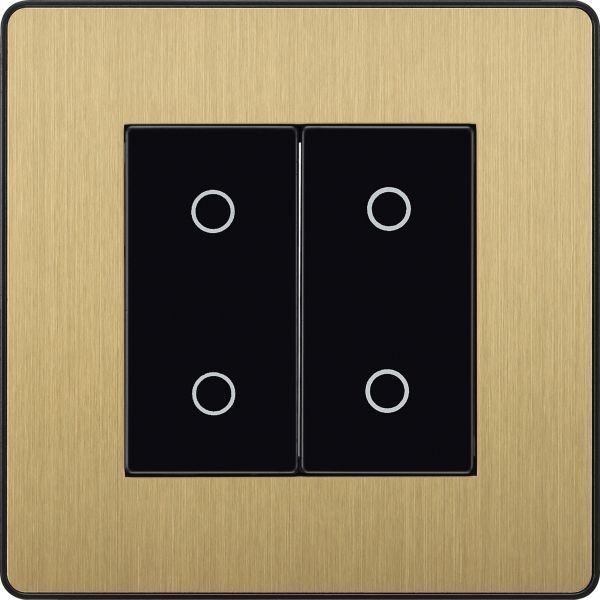 BG PCDSBTDM2B Satin Brass Evolve 2 Gang 200W Trailing Edge Master Touch Dimmer - Black Insert