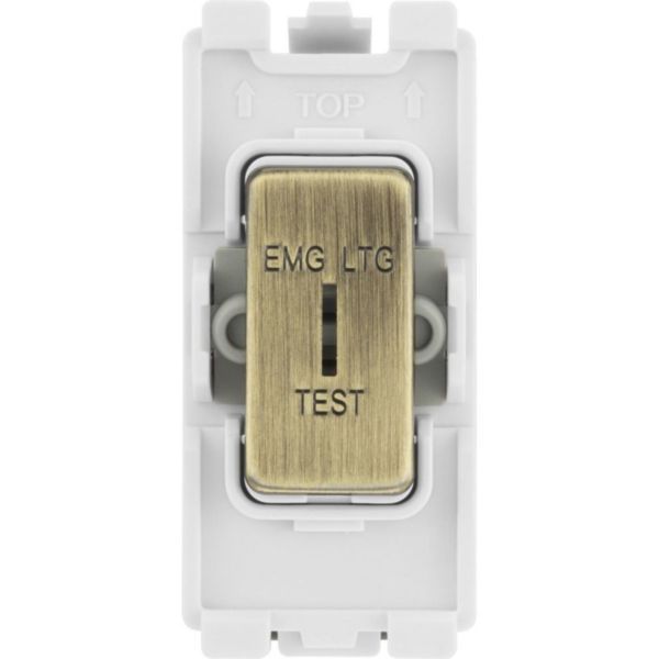 BG Nexus RAB12EL 20A Secret Key Switch Module 2 Way, Single Pole, Printed EMG LTG TEST, Antique Brass