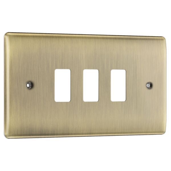 BG RNAB3 Nexus Grid Antique Brass 3 Module Front Plate