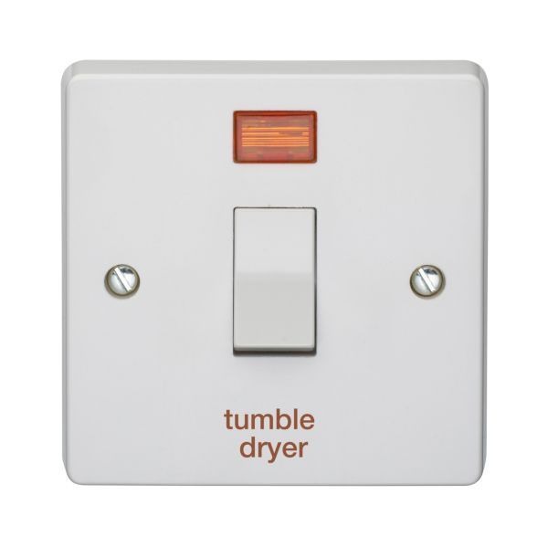 Crabtree 4013/3/TD Capital White 1 Gang 32A 2 Pole Neon 'tumble dryer' Switch