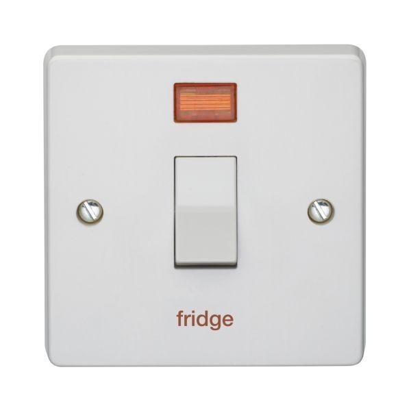 Crabtree 4015/3/FR Capital White 1 Gang 20A 2 Pole Neon 'fridge' Plate Switch