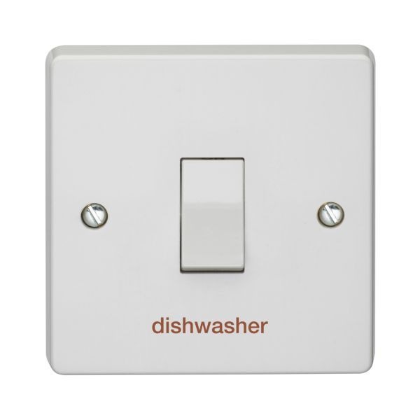 Crabtree 4015/DW Capital White 1 Gang 20A 2 Pole 'dishwasher' Plate Switch