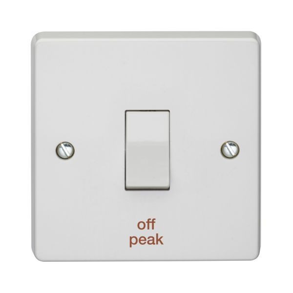 Crabtree 4015/OFFP Capital White 1 Gang 20A 2 Pole 'off peak' Plate Switch