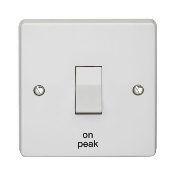 Crabtree 4015/ONP/BLK Capital White 1 Gang 20A 2 Pole 'on peak' Plate Switch