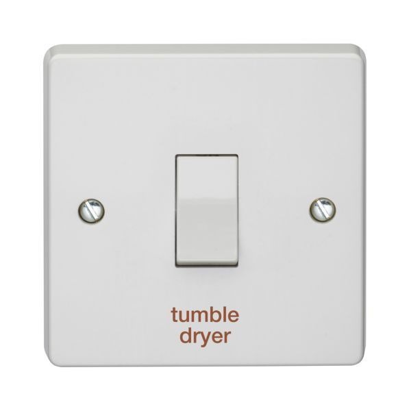 Crabtree 4015/TD Capital White 1 Gang 20A 2 Pole 'tumble dryer' Plate Switch