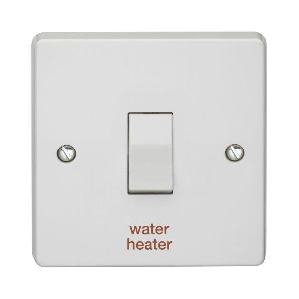 Crabtree 4015/WA Capital White 1 Gang 20A 2 Pole 'water heater' Plate Switch