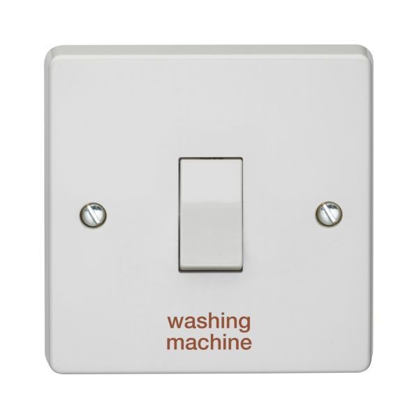 Crabtree 4015/WM Capital White 1 Gang 20A 2 Pole 'washing machine' Plate Switch