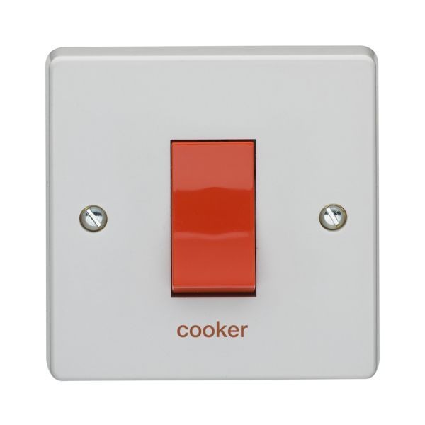 Crabtree 4016/CK Capital White 1 Gang 45A 2 Pole Red Rocker 'cooker' Switch