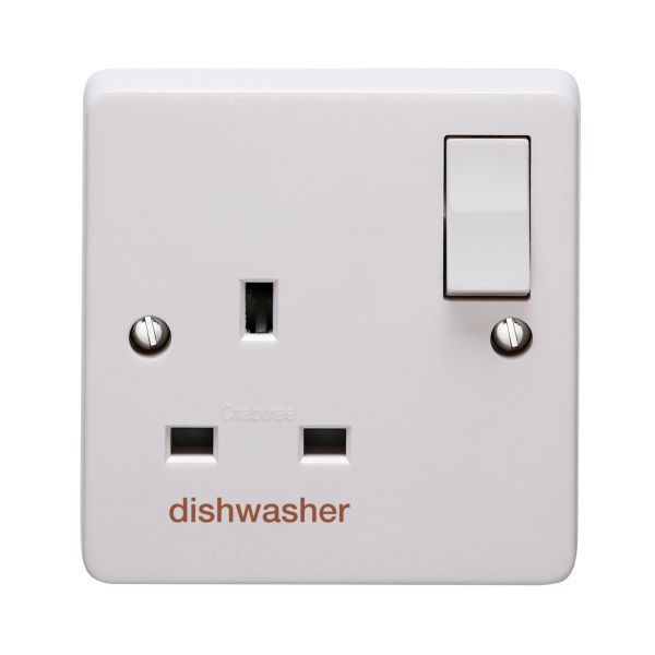 Crabtree 4304/D/DW Capital White 1 Gang 13A 2 Pole 'dishwasher' Switched Socket