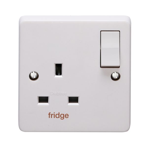 Crabtree 4304/D/FR Capital White 1 Gang 13A 2 Pole 'fridge' Switched Socket