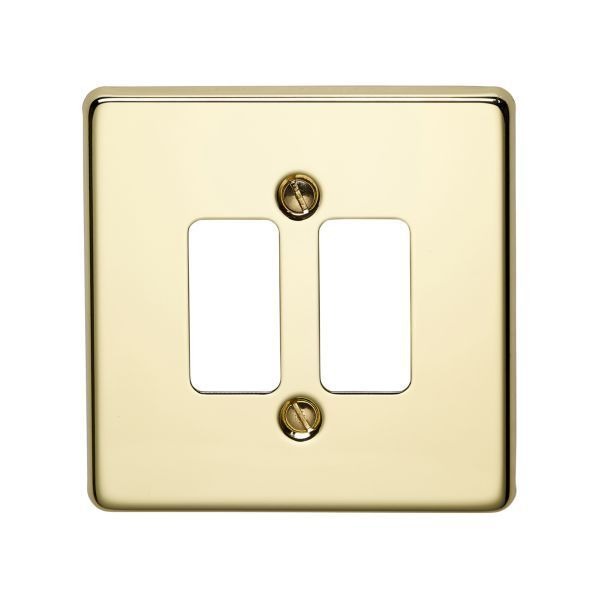 Crabtree 6572/PB Rockergrid Raised Polished Brass 2 Gang Flush Grid Cover Plate