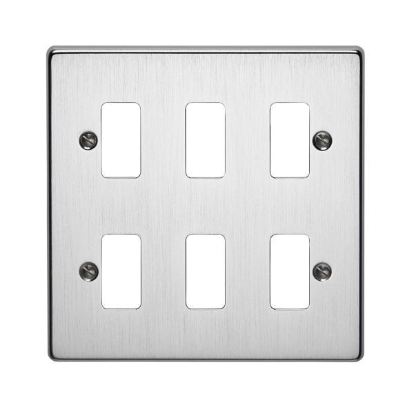 Crabtree 6576/SC Rockergrid Raised Satin Chrome 6 Gang Flush Grid Cover Plate