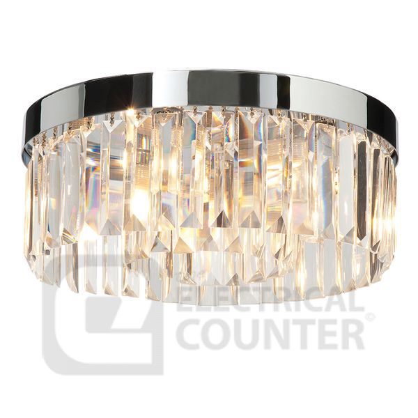 Chrome Crystal Flush Ceiling Light 5x18w Ip44