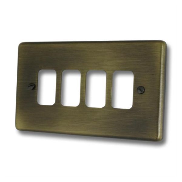 G and H Electrical CAB94 Contour Antique Brass 4 Gang Grid Plate