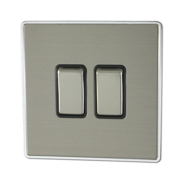 G and H Electrical LSS302 Lexus Brushed Steel 2 Gang Light Switch