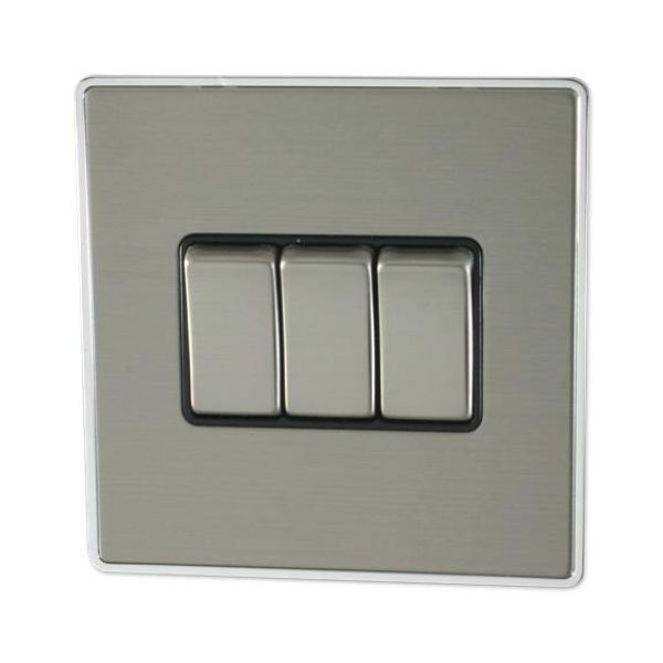 G and H Electrical LSS303 Lexus Brushed Steel 3 Gang Light Switch