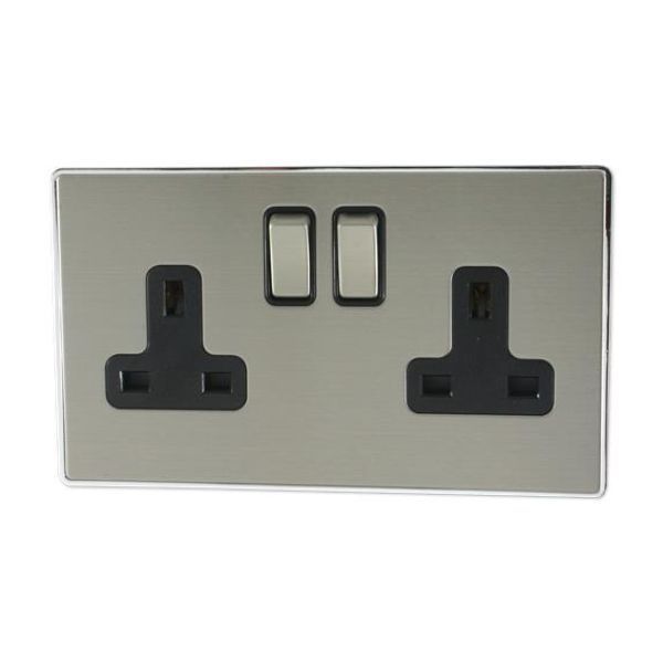 G and H Electrical LSS310 Lexus Brushed Steel 2 Gang 13A Switched Socket