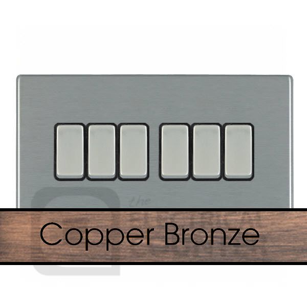 Hamilton 7CBCR26BL-B Hartland CFX Screwless Copper Bronze 6 Gang 10AX 2 Way Plate Switch