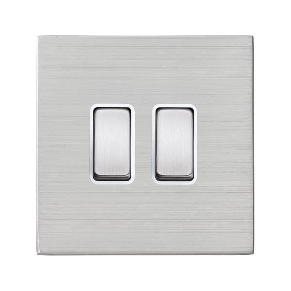 Hamilton 7G24R22SS-W Hartland G2 Satin Steel 2 Gang 10AX 2 Way Plate Switch - White Insert