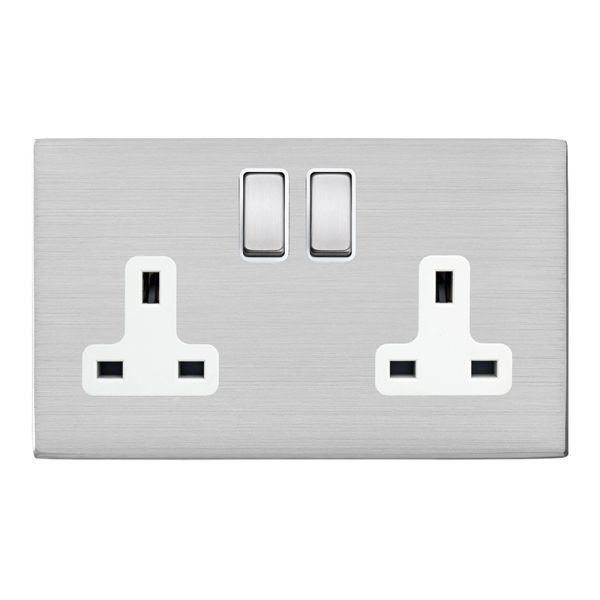 Hamilton 7G24SS2SS-W Hartland G2 Satin Steel 2 Gang 13A 2 Pole Switched Socket - White Insert