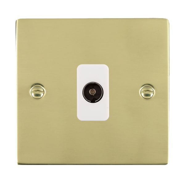 Hamilton 81TVIW Sheer Polished Brass 1 Gang Isolated 1in/1out Coaxial TV Outlet - White Insert