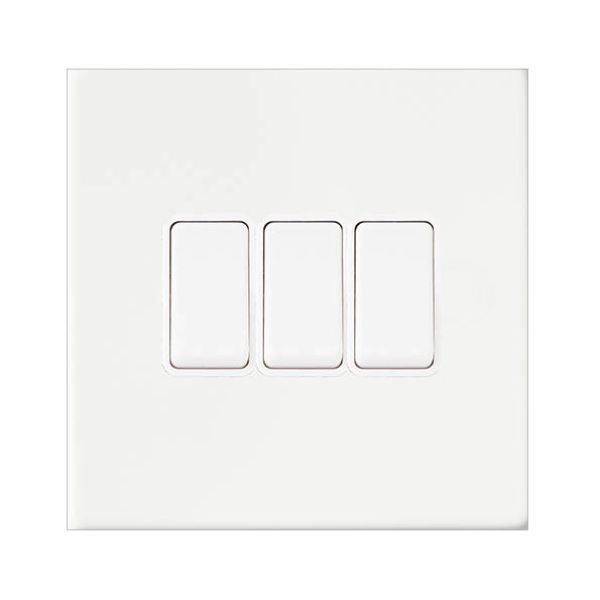 Hamilton 8G2MWR23WH-W Sheer G2 Matt White 3 Gang 10AX 2 Way Plate Switch