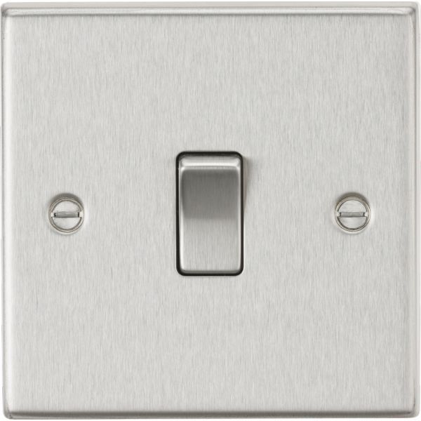 Knightsbridge CS2BC Square Edge Brushed Chrome 1 Gang 10AX 2 Way Plate Switch