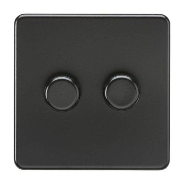 Knightsbridge SF2192MBB Screwless Matt Black 2 Gang 150W 2 Way LED Intelligent Dimmer Switch