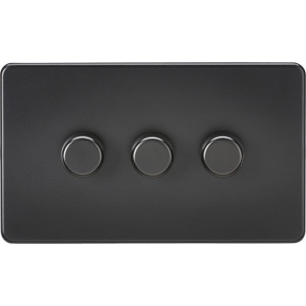 Knightsbridge SF2193MBB Screwless Matt Black 3 Gang 150W 2 Way LED Intelligent Dimmer Switch