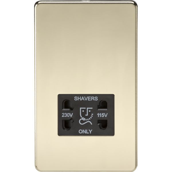 Knightsbridge SF8900PB Screwless Polished Brass 115-230V Dual Voltage Shaver Socket - Black Insert