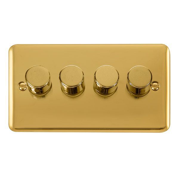 Click DPBR164 Deco Plus Polished Brass 4 Gang 100W 2 Way LED Dimmer Switch