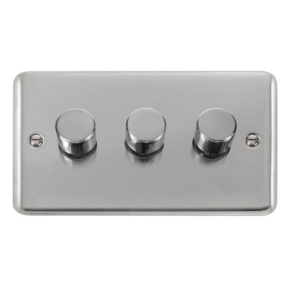 Click DPCH163 Deco Plus Polished Chrome 3 Gang 100W 2 Way LED Dimmer Switch