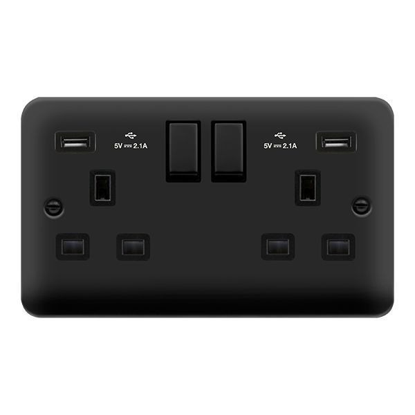 Click DPMB580BK Deco Plus Matt Black 2 Gang 13A 2x USB-A 4.2A Switched Socket