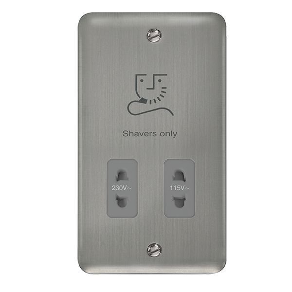 Click DPSS100GY Deco Plus Stainless Steel Dual Voltage 115-230V Shaver Socket - Grey Insert