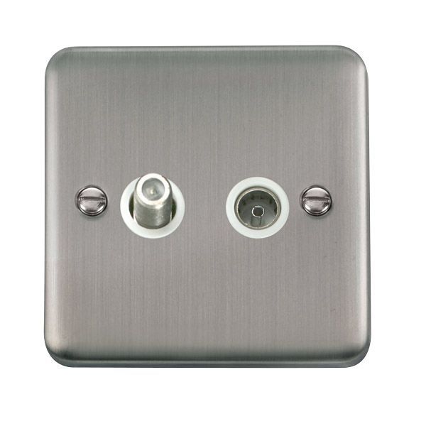 Click DPSS170WH Deco Plus Stainless Steel Non-Isolated Satellite Co-Axial Socket - White Insert