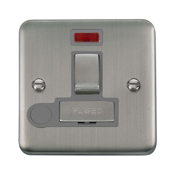 Click DPSS552GY Deco Plus Stainless Steel 13A Flex Outlet Neon Switched Fused Spur Unit - Grey Insert
