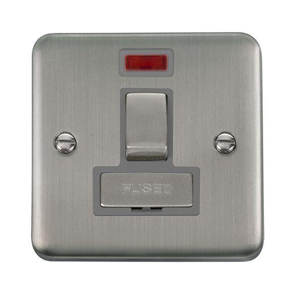 Click DPSS752GY Deco Plus Stainless Steel Ingot 13A 2 Pole Neon Switched Fused Spur Unit - Grey Insert