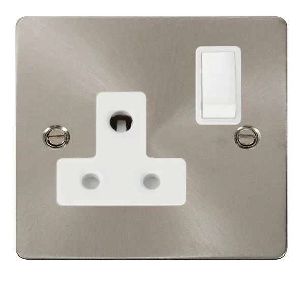Click FPBS034WH Define Brushed Steel 1 Gang 15A Round Pin Switched Socket Outlet - White Insert