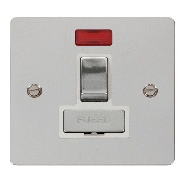 Click FPCH752WH Define Polished Chrome Ingot 13A Neon 2 Pole Switched Fused Spur Unit - White Insert