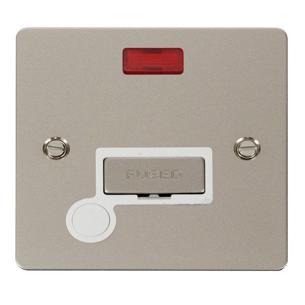 Click FPPN553WH Define Pearl Nickel Ingot 13A Optional Flex Outlet Neon Fused Spur Unit - White Insert