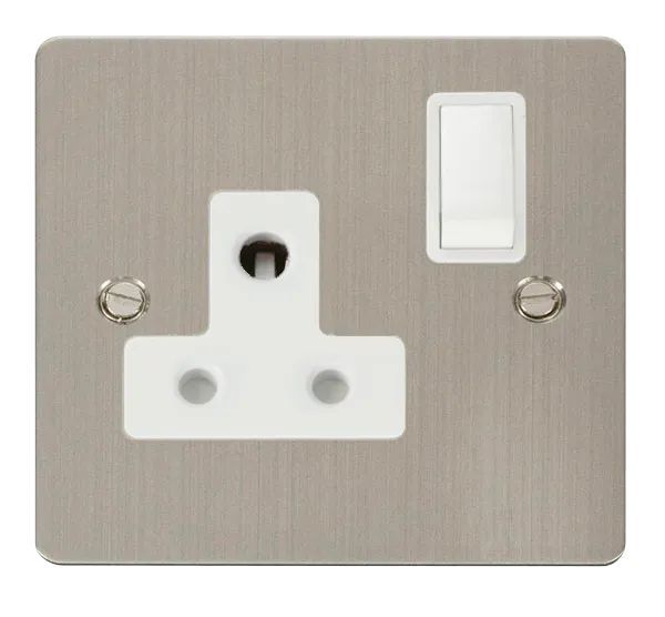 Click FPSS034WH Define Stainless Steel 1 Gang 15A Round Pin Switched Socket Outlet - White Insert