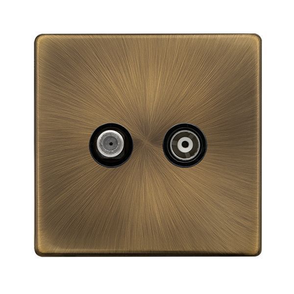 Click SFAB170BK Definity Complete Antique Brass Screwless 2 Gang 1x Satellite 1x Coaxial Non-Isolated Outlet