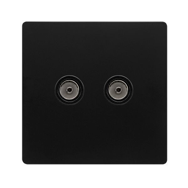 Click SFBK066BK Definity Complete Matt Black Screwless 2 Gang Non-Isolated Coaxial Outlet