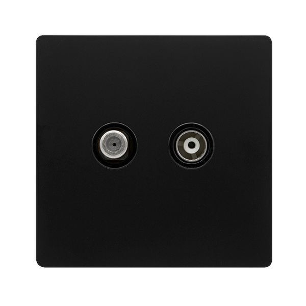 Click SFBK170BK Definity Complete Matt Black Screwless 2 Gang 1x Satellite 1x Coaxial Non-Isolated Outlet